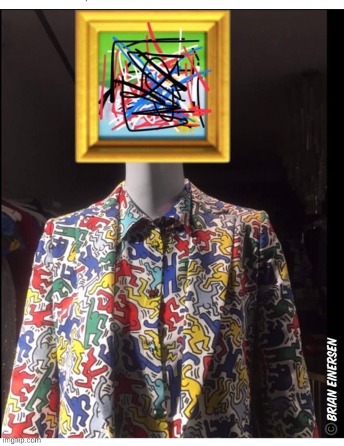 BasKiat in Keith Haring | image tagged in pop art,fashion,alice and olivia,keith haring,jean michel basquiat,brian einersen | made w/ Imgflip meme maker