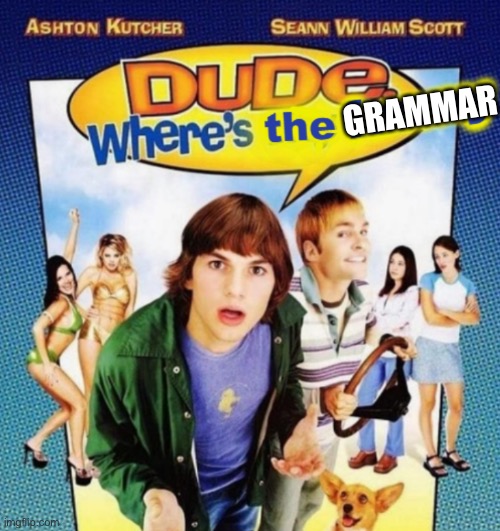 dude where's the funny | GRAMMAR | image tagged in dude where's the funny | made w/ Imgflip meme maker