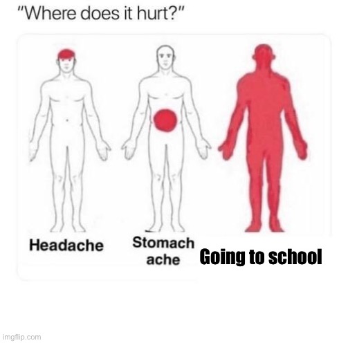 Where does it hurt | Going to school | image tagged in where does it hurt | made w/ Imgflip meme maker