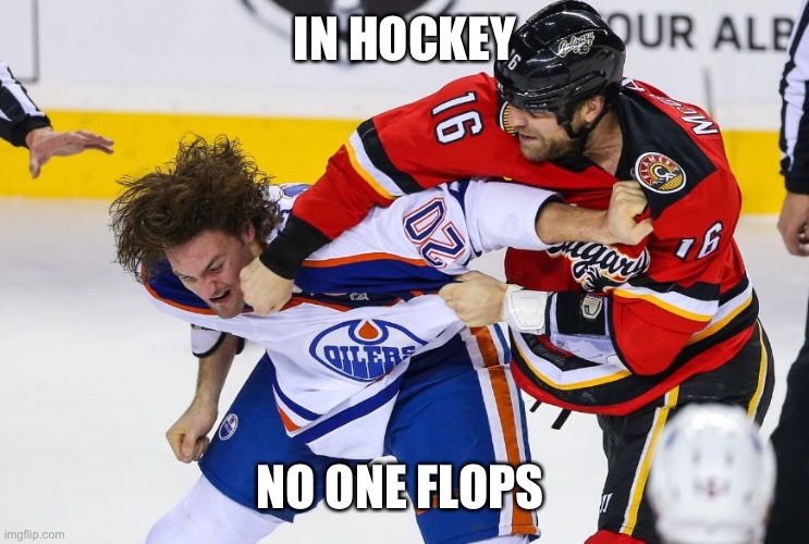 hockey fight | IN HOCKEY NO ONE FLOPS | image tagged in hockey fight | made w/ Imgflip meme maker