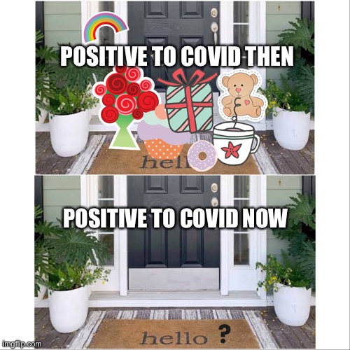 Covid then vs now | POSITIVE TO COVID THEN; POSITIVE TO COVID NOW | image tagged in covid,corona,then vs now,2022 | made w/ Imgflip meme maker
