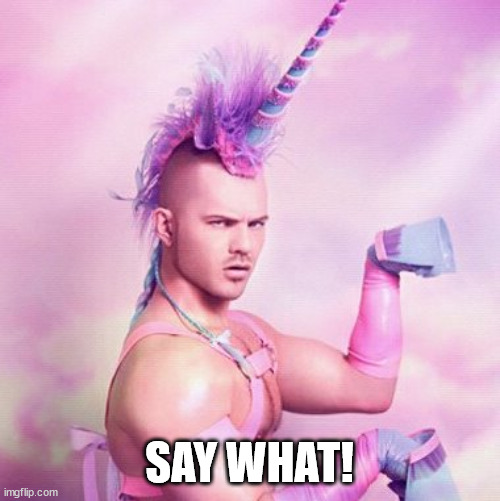 Unicorn MAN Meme | SAY WHAT! | image tagged in memes,unicorn man | made w/ Imgflip meme maker