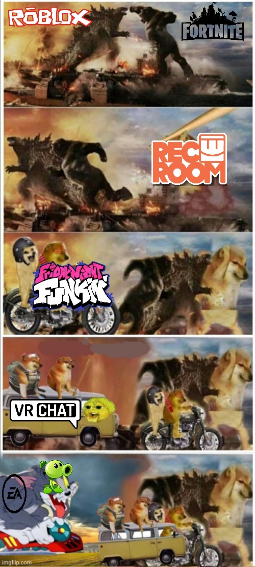 Ea sports | image tagged in godzilla vs king kong vs doge vs buff doge vs tom | made w/ Imgflip meme maker