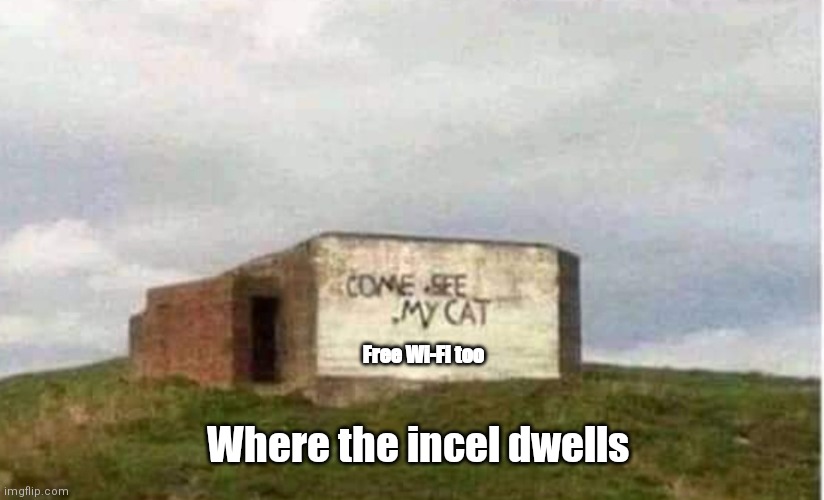 Where the incel dwells | Free Wi-Fi too; Where the incel dwells | image tagged in funny | made w/ Imgflip meme maker