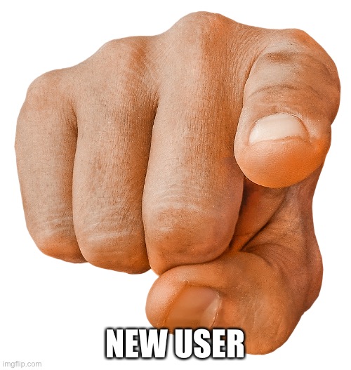 finger pointing at you | NEW USER | image tagged in finger pointing at you | made w/ Imgflip meme maker