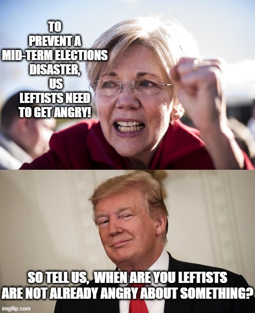 Strictly a philosophical question. | TO PREVENT A MID-TERM ELECTIONS DISASTER,  US LEFTISTS NEED TO GET ANGRY! SO TELL US,  WHEN ARE YOU LEFTISTS ARE NOT ALREADY ANGRY ABOUT SOMETHING? | image tagged in leftists | made w/ Imgflip meme maker