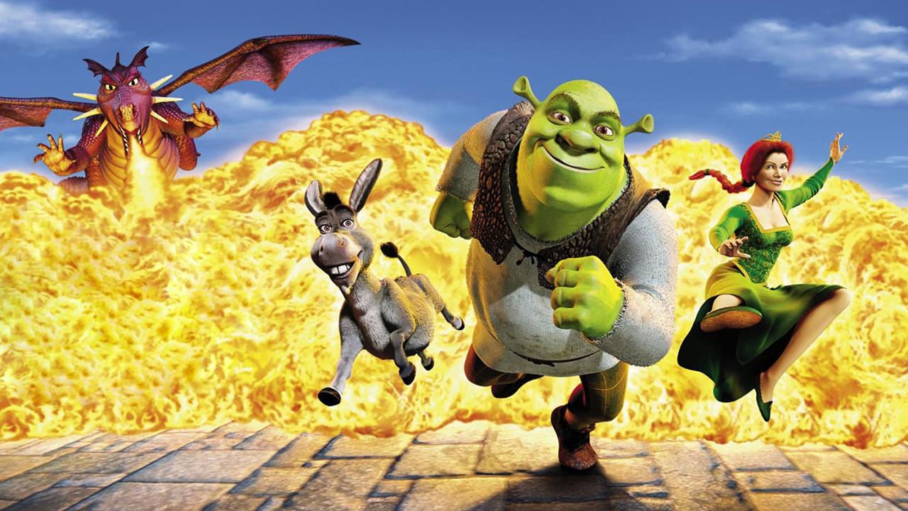 Shrek Donkey Fiona running from Dragon Blank Meme Template