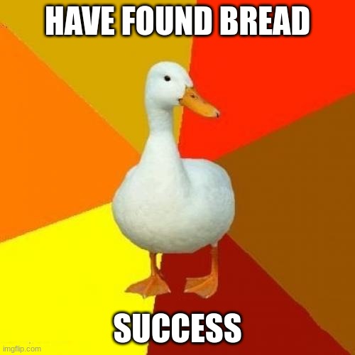 Tech Impaired Duck | HAVE FOUND BREAD; SUCCESS | image tagged in memes,tech impaired duck | made w/ Imgflip meme maker