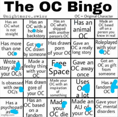 The OC bingo | image tagged in the oc bingo | made w/ Imgflip meme maker