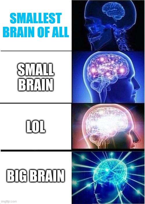 Expanding Brain | SMALLEST BRAIN OF ALL; SMALL BRAIN; LOL; BIG BRAIN | image tagged in memes,expanding brain | made w/ Imgflip meme maker