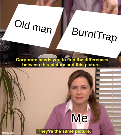 They're The Same Picture Meme | Old man; BurntTrap; Me | image tagged in memes,they're the same picture,fnaf,fnaf security breach | made w/ Imgflip meme maker