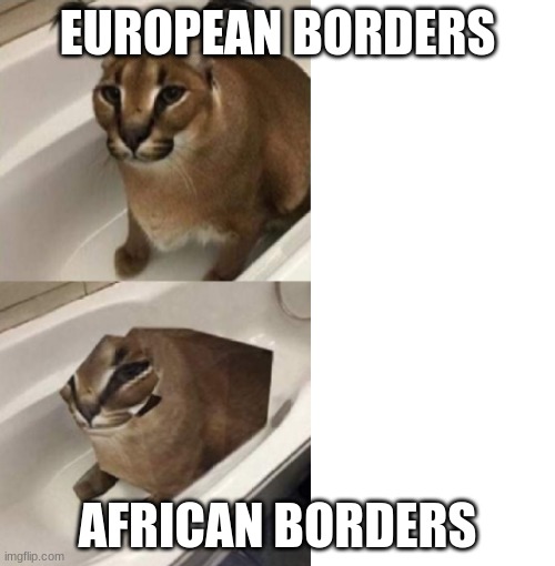 borders | EUROPEAN BORDERS; AFRICAN BORDERS | image tagged in 2 bits floppa | made w/ Imgflip meme maker