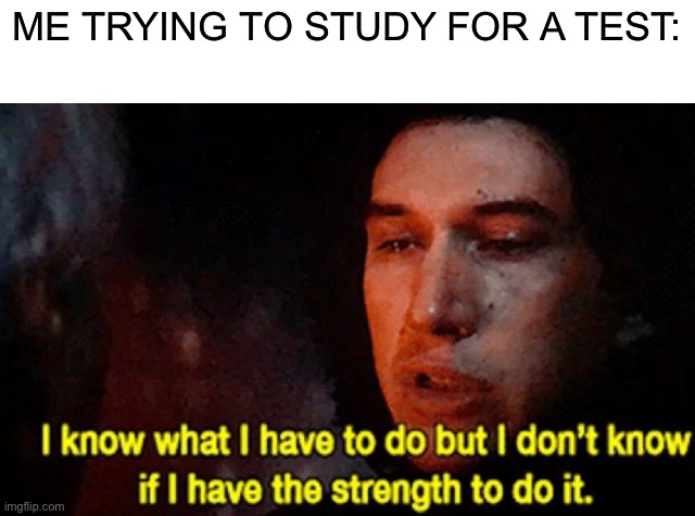 School |  ME TRYING TO STUDY FOR A TEST: | image tagged in i know what i have to do but i don t know if i have the strength,school,homework,so true memes | made w/ Imgflip meme maker