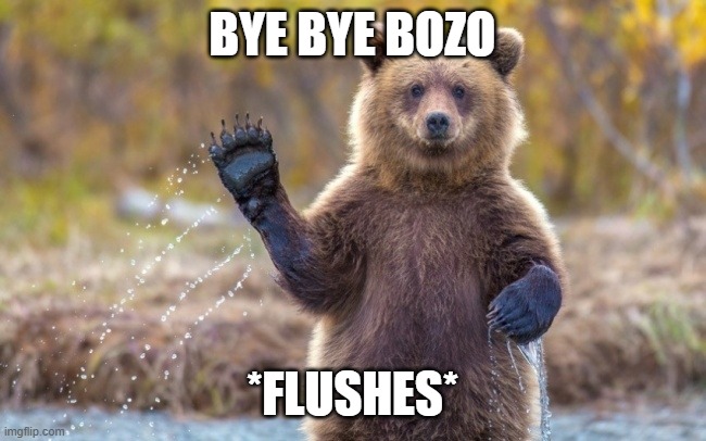 bye bye bear | BYE BYE BOZO *FLUSHES* | image tagged in bye bye bear | made w/ Imgflip meme maker