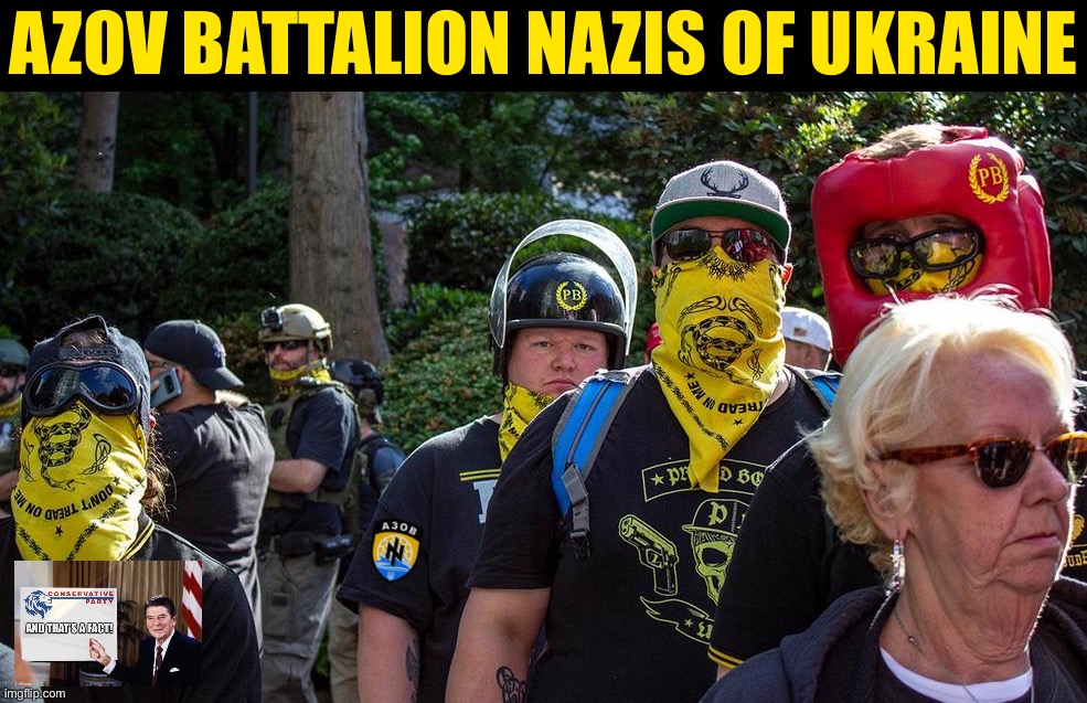 Conservative Party exposes extremist thugs & brings you facts the MSM won’t tell you. #MSMLies | AZOV BATTALION NAZIS OF UKRAINE | image tagged in proud boys don't tread on me,msm,msm lies,ukraine,nazis,thugs | made w/ Imgflip meme maker