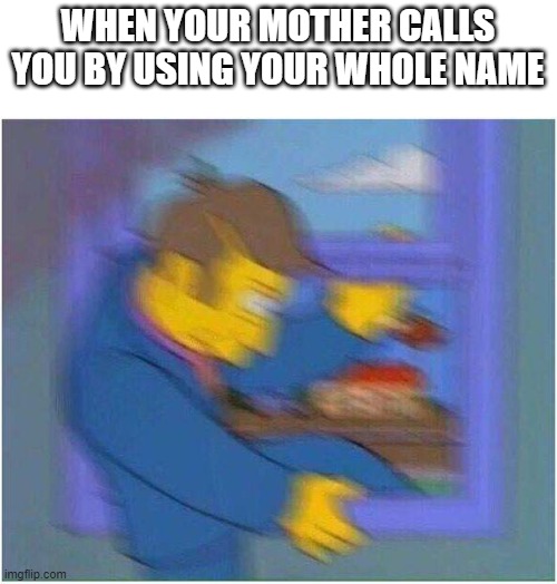 escaping skinner | WHEN YOUR MOTHER CALLS YOU BY USING YOUR WHOLE NAME | image tagged in escaping skinner,funny,relatable,mothers,family | made w/ Imgflip meme maker