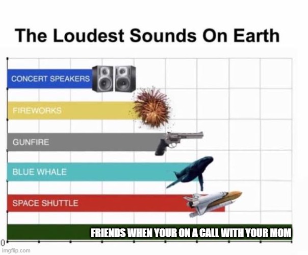 The Loudest Sounds on Earth |  FRIENDS WHEN YOUR ON A CALL WITH YOUR MOM | image tagged in the loudest sounds on earth | made w/ Imgflip meme maker