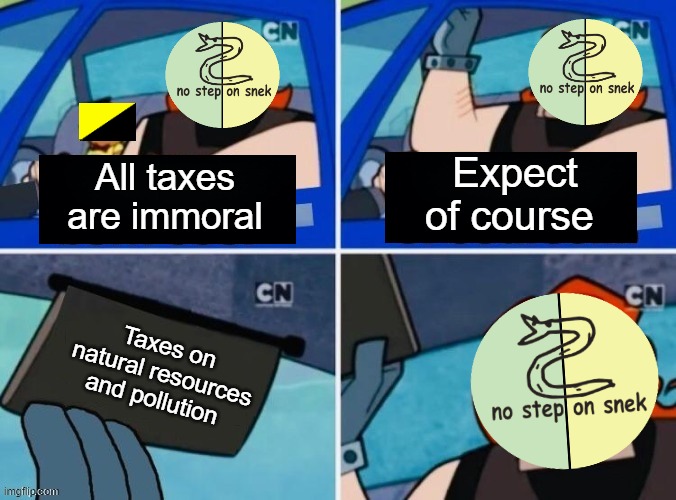 ancap is cringe | Expect of course; All taxes are immoral; Taxes on natural resources and pollution | image tagged in rmk,libertarian,classical liberal | made w/ Imgflip meme maker