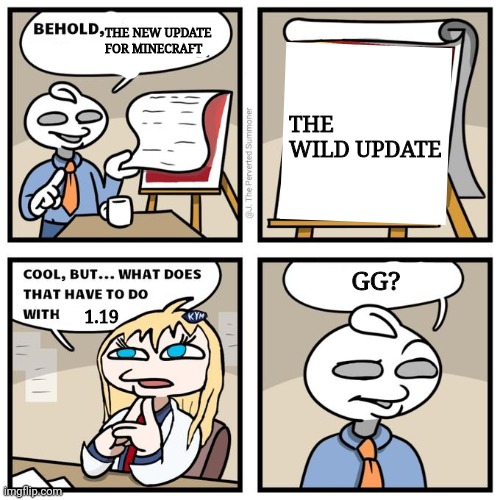 1.19 The Wild Update | THE NEW UPDATE FOR MINECRAFT; THE WILD UPDATE; GG? 1.19 | image tagged in behold,minecraft,memes | made w/ Imgflip meme maker