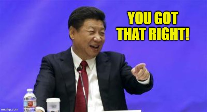 Xi Jinping Laughing | YOU GOT THAT RIGHT! | image tagged in xi jinping laughing | made w/ Imgflip meme maker