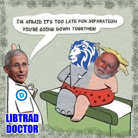 This is the future Leftists want for our Party but it’s not true! We’re stronger than ever! #CPStrong | LIBTRAD DOCTOR | image tagged in gop trump conjoined,libtrads,libtrad,doctor,conservative party,cp strong | made w/ Imgflip meme maker