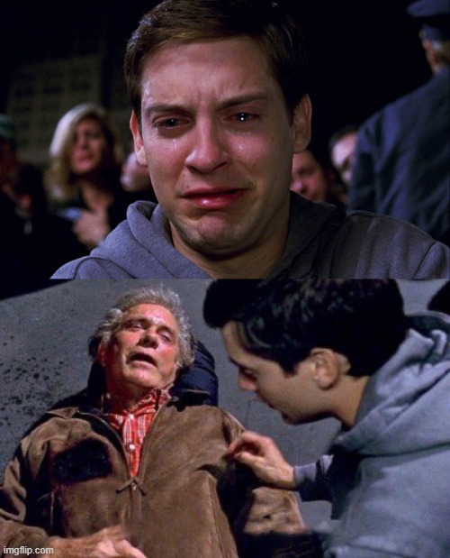 uncle ben peter spiderman tobey | image tagged in uncle ben peter spiderman tobey | made w/ Imgflip meme maker