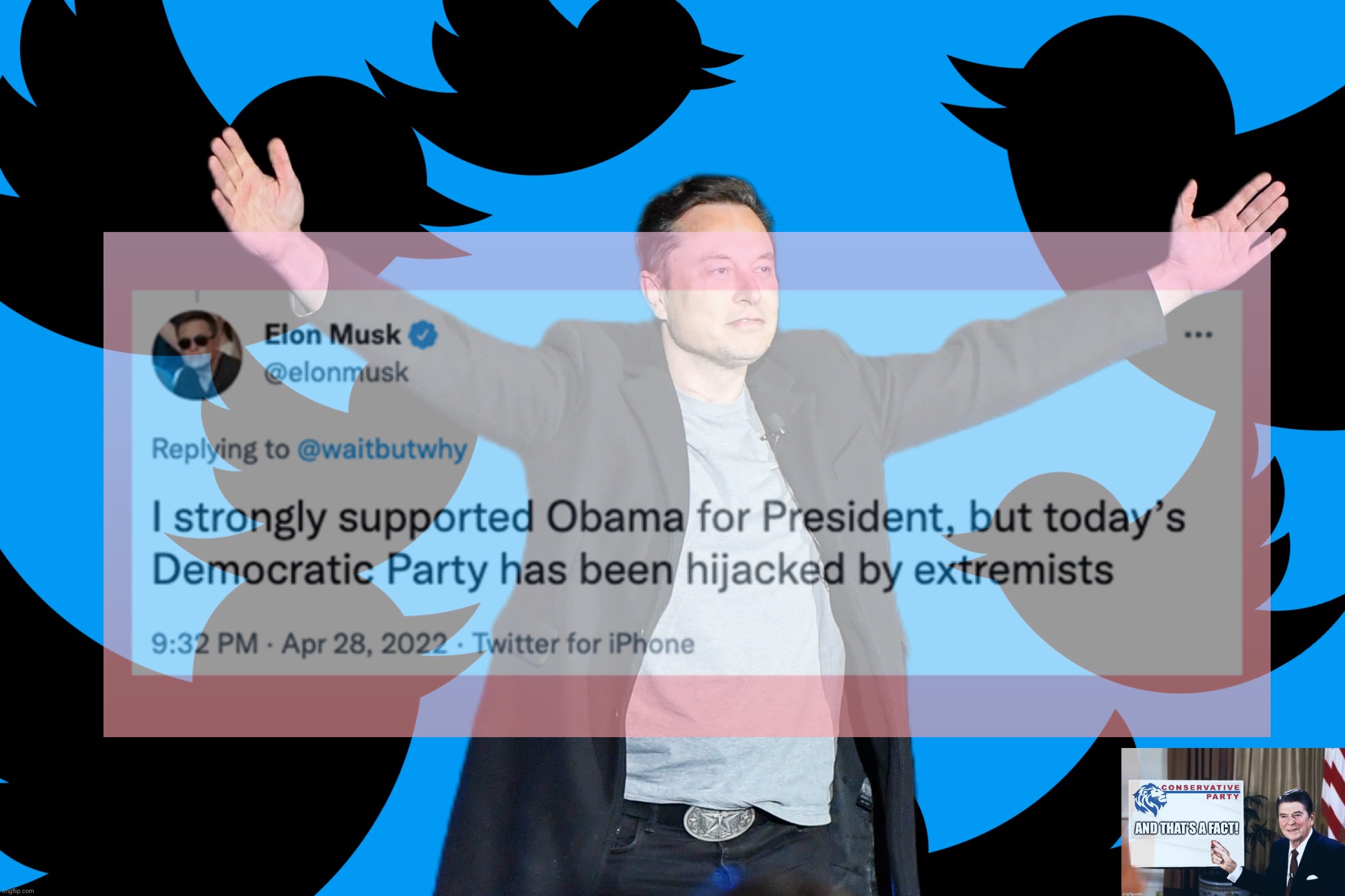 The Left continues their meltdown… as Elon Musk #WalksAway! | image tagged in elon musk,conservative party,welcome aboard,conservative,libtrads,democratic party | made w/ Imgflip meme maker
