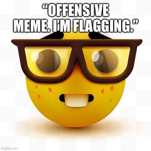 Nerd emoji | “OFFENSIVE MEME. I’M FLAGGING.” | image tagged in nerd emoji | made w/ Imgflip meme maker
