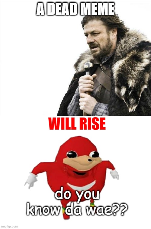 sometimes dead memes will just rise. and you cant do anything about it. | A DEAD MEME; WILL RISE; do you know da wae?? | image tagged in memes,blank white template | made w/ Imgflip meme maker