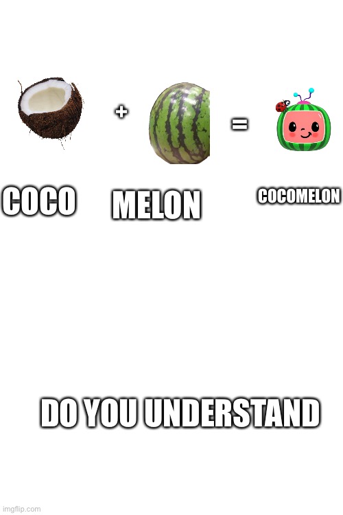 Yes | +; =; COCOMELON; COCO; MELON; DO YOU UNDERSTAND | image tagged in blank white template,memes | made w/ Imgflip meme maker