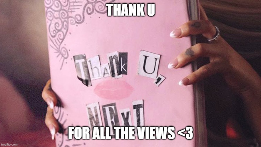 thank u, next | THANK U; FOR ALL THE VIEWS <3 | image tagged in thank u next | made w/ Imgflip meme maker