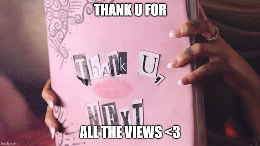 thank u, next | THANK U FOR; ALL THE VIEWS <3 | image tagged in thank u next | made w/ Imgflip meme maker