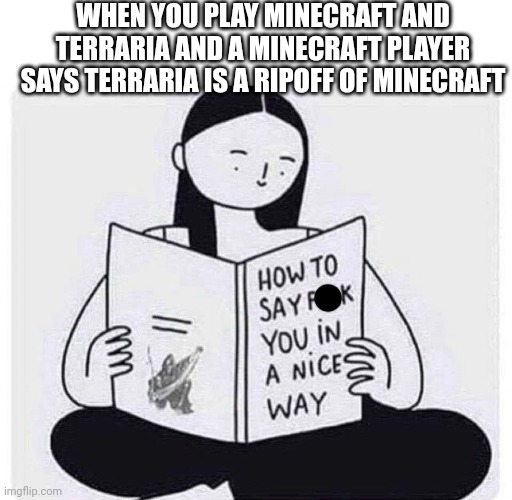 Why are some people this dumb | WHEN YOU PLAY MINECRAFT AND TERRARIA AND A MINECRAFT PLAYER SAYS TERRARIA IS A RIPOFF OF MINECRAFT | image tagged in minecraft,terraria | made w/ Imgflip meme maker