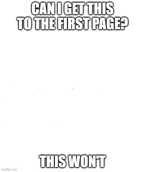 or can it? | CAN I GET THIS TO THE FIRST PAGE? THIS WON'T | image tagged in white rectangle | made w/ Imgflip meme maker