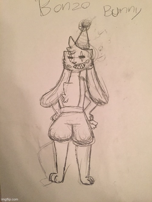 A sketch of Bonzo Bunny from poppy playtime chap 2 I made (sorry for the terrible hand writing I was in a hurry) | image tagged in poppy playtime,drawing,sketch | made w/ Imgflip meme maker