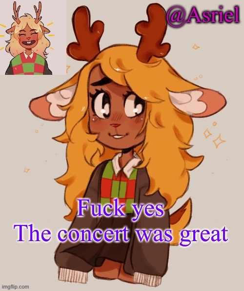 I got a solo :D | Fuck yes
The concert was great | image tagged in asriel's noelle temp | made w/ Imgflip meme maker