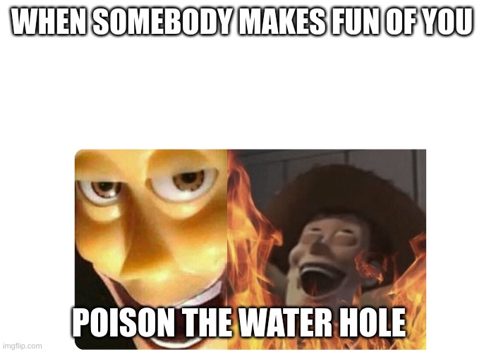 Satanic Woody | WHEN SOMEBODY MAKES FUN OF YOU; POISON THE WATER HOLE | image tagged in satanic woody | made w/ Imgflip meme maker