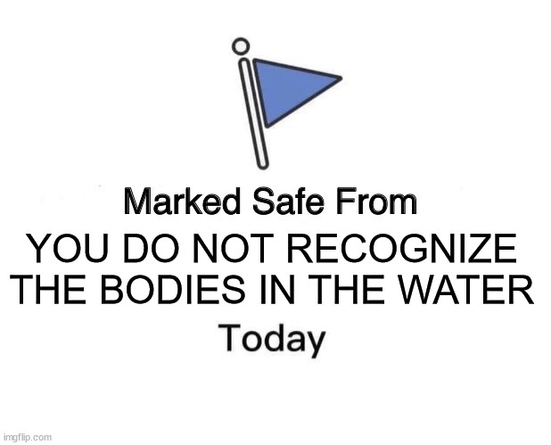 YOU DO NOT RECOGNIZE THE BODIES IN THE WATER | YOU DO NOT RECOGNIZE THE BODIES IN THE WATER | image tagged in memes,marked safe from | made w/ Imgflip meme maker