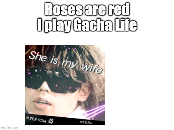 I couldn't think of any other rhymes for wife, deal with it | Roses are red
I play Gacha Life | image tagged in blank white template | made w/ Imgflip meme maker