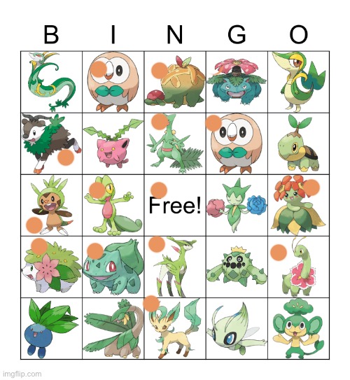 Grass type Pokémon bingo | image tagged in pokemon,bingo | made w/ Imgflip meme maker