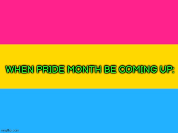 Love Y'all | WHEN PRIDE MONTH BE COMING UP: | image tagged in pansexual flag | made w/ Imgflip meme maker