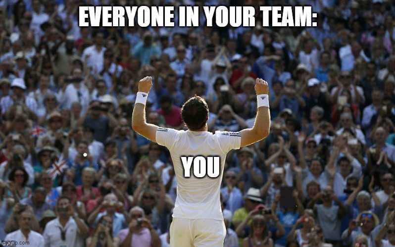 cheeringcrowd | EVERYONE IN YOUR TEAM: YOU | image tagged in cheeringcrowd | made w/ Imgflip meme maker