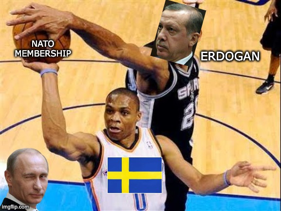 One hand washes the other (but remember the Kurds!) | NATO MEMBERSHIP; ERDOGAN | image tagged in basketball block,turkey,sweden,nato | made w/ Imgflip meme maker