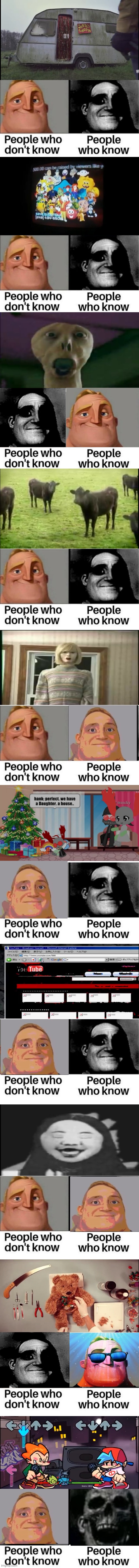 Laughing material | image tagged in people who don't know / people who know meme,youtube,weird,disturbing,mr incredible becoming uncanny,what the fuck is this shit | made w/ Imgflip meme maker