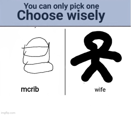 Choose wisely | mcrib wife | image tagged in choose wisely | made w/ Imgflip meme maker