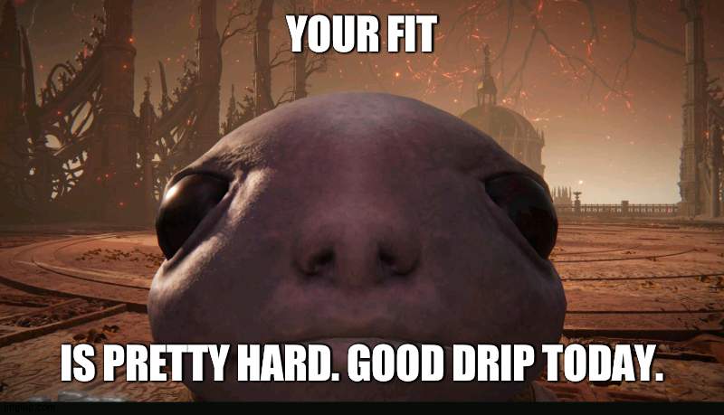 congrats | YOUR FIT; IS PRETTY HARD. GOOD DRIP TODAY. | image tagged in staring albinauric | made w/ Imgflip meme maker