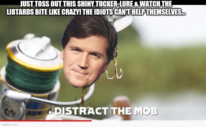 JUST TOSS OUT THIS SHINY TUCKER-LURE & WATCH THE LIBTARDS BITE LIKE CRAZY! THE IDIOTS CAN'T HELP THEMSELVES... | made w/ Imgflip meme maker