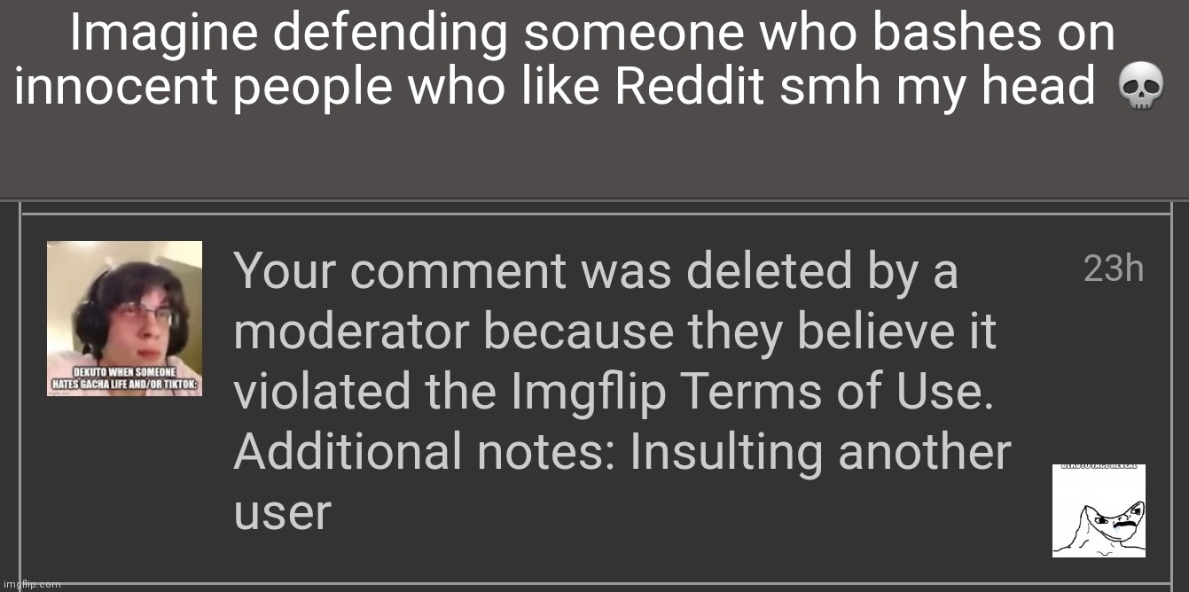 Ikr | Imagine defending someone who bashes on innocent people who like Reddit smh my head 💀 | image tagged in memes | made w/ Imgflip meme maker