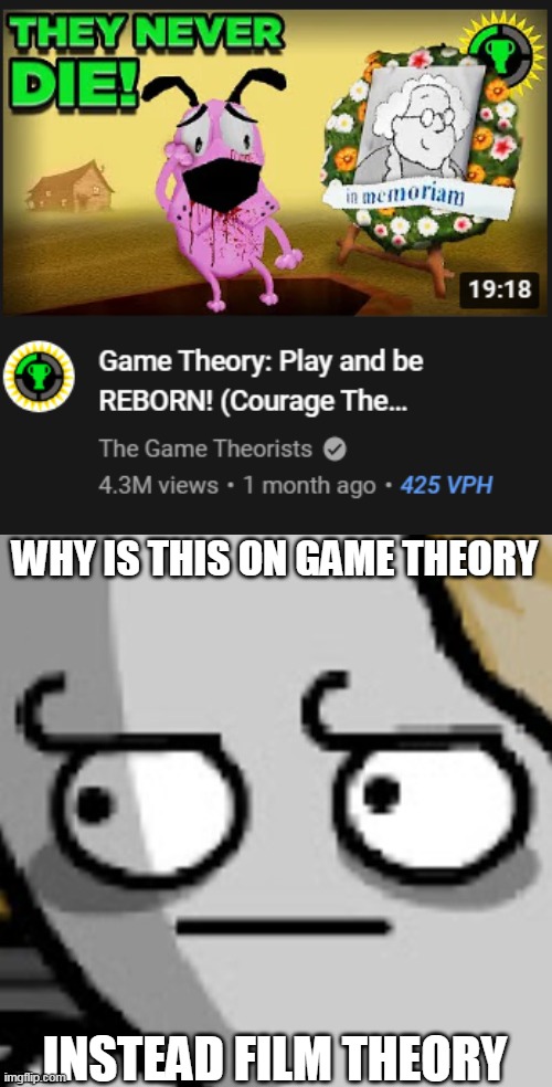 WHY IS THIS ON GAME THEORY; INSTEAD FILM THEORY | image tagged in gabriel barsch bruh | made w/ Imgflip meme maker