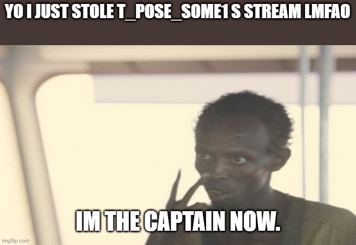 rip bozo im unbanning my main too | YO I JUST STOLE T_POSE_SOME1 S STREAM LMFAO; IM THE CAPTAIN NOW. | image tagged in welcome to downtown coolsville | made w/ Imgflip meme maker